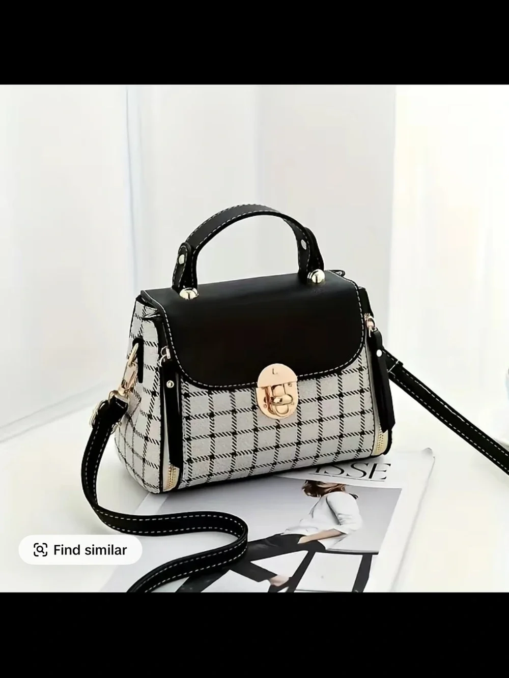 Red Plaid Satchel with Gold-Tone Lock